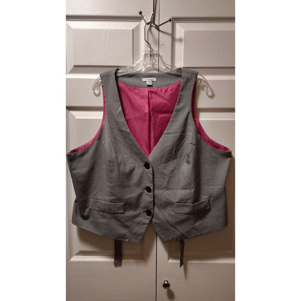 Dressbarn Gray Pink Lining Button Up Vest 20W - Picture 1 of 6